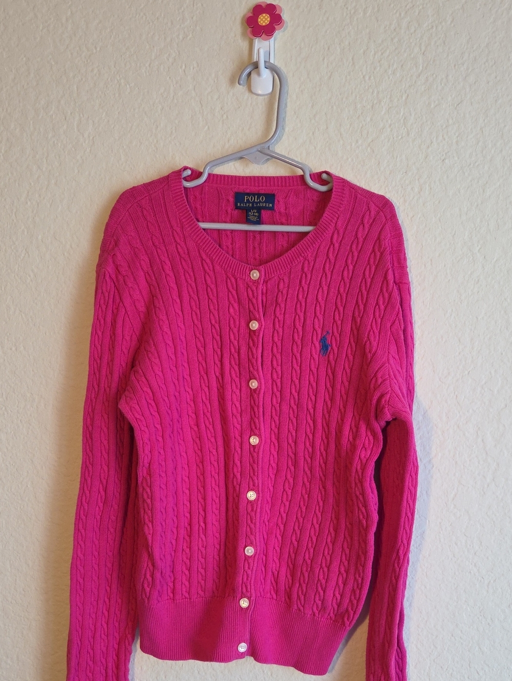 Polo by Ralph Lauren Bright Pink Cable-Knit Cardigan